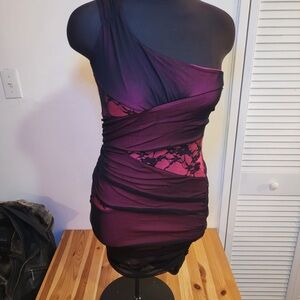 Elegant Black and Purple One-Shoulder Dress